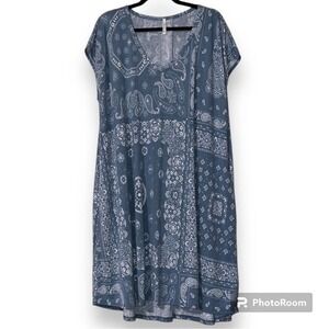 Mittoshop womens size 1XL shirt dress with pockets paisley pattern stretchy